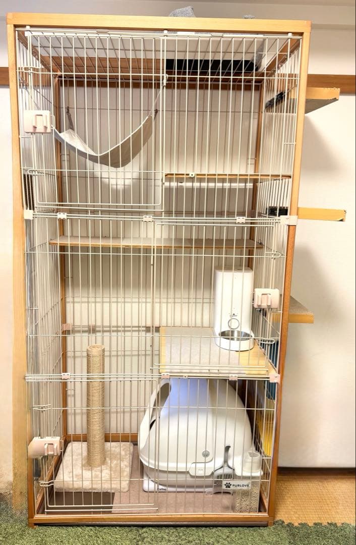 猫 キャットケージ 大型 3段 ウッドフレーム ハンモック オマケ付き