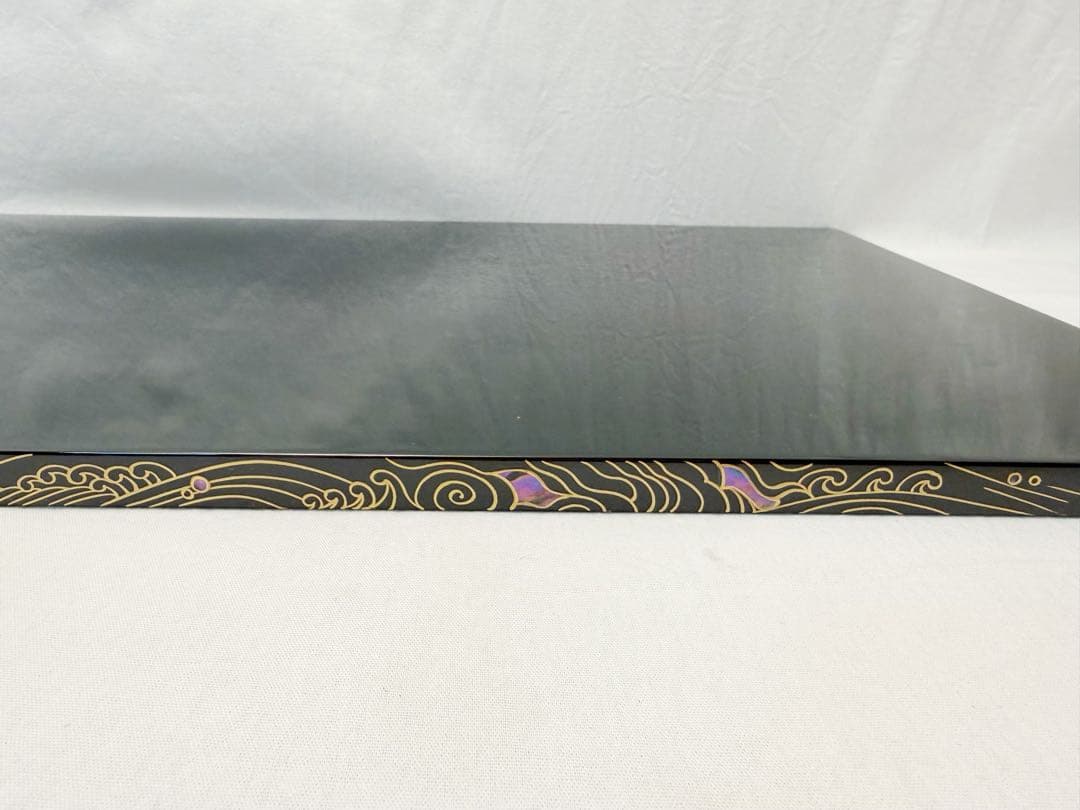 美品 茶道具 輪島塗 青貝荒磯蒔絵 長板 黒真塗 炉用 共箱