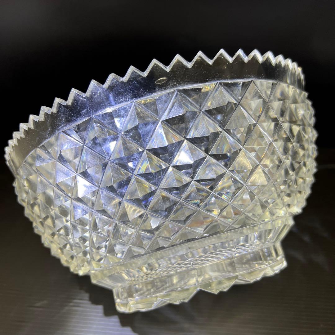 最上手　薩摩切子　初期極上手彫大鉢（鋭いカット）　木箱付　東Y7-1211☆1F