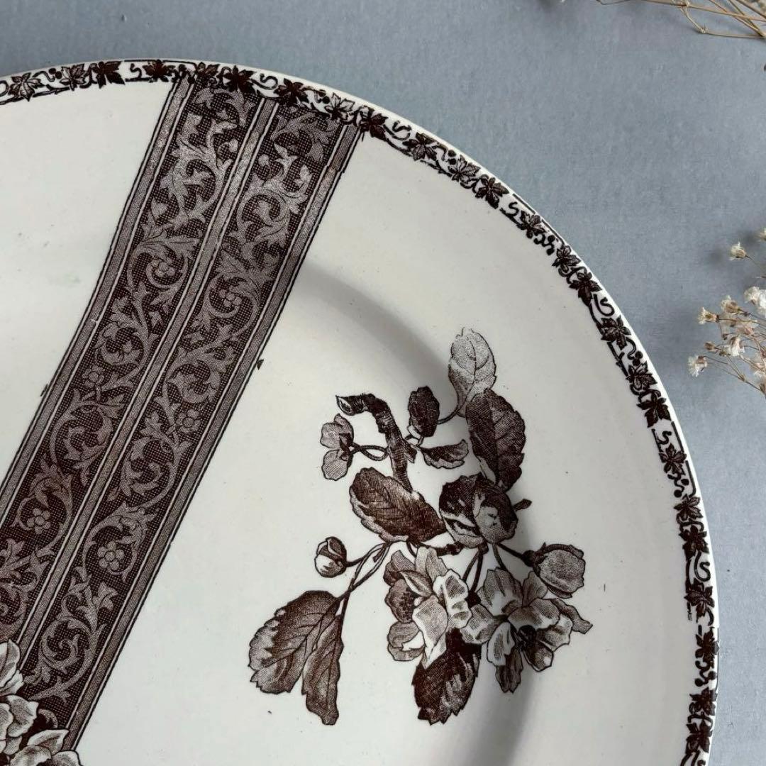 希少 大皿 フランス エミールブルジョワ セピア色のレースと花枝のプレート