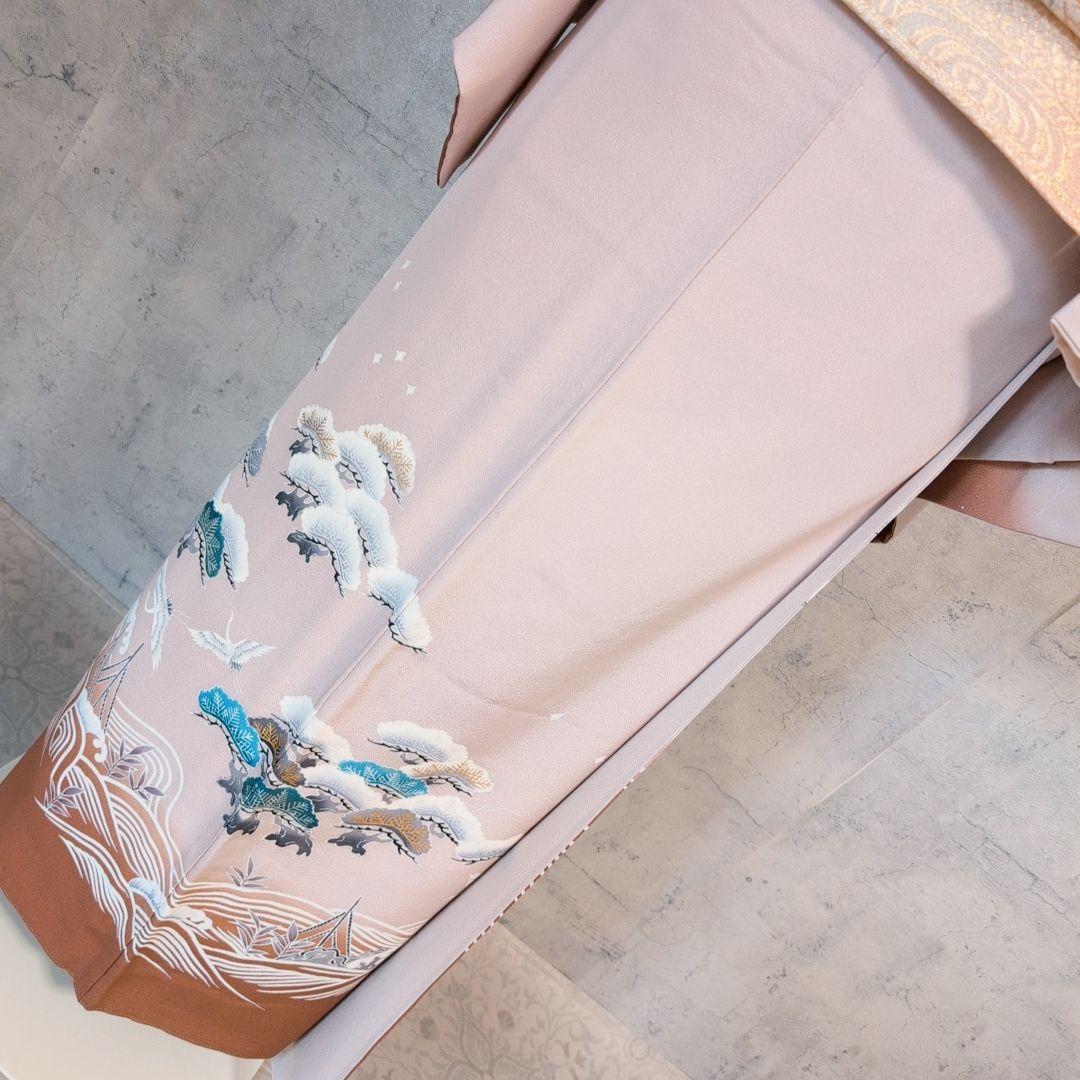 訪問着　フルセット　着物　正絹　金彩加工　松波鶴　祝い事　F2