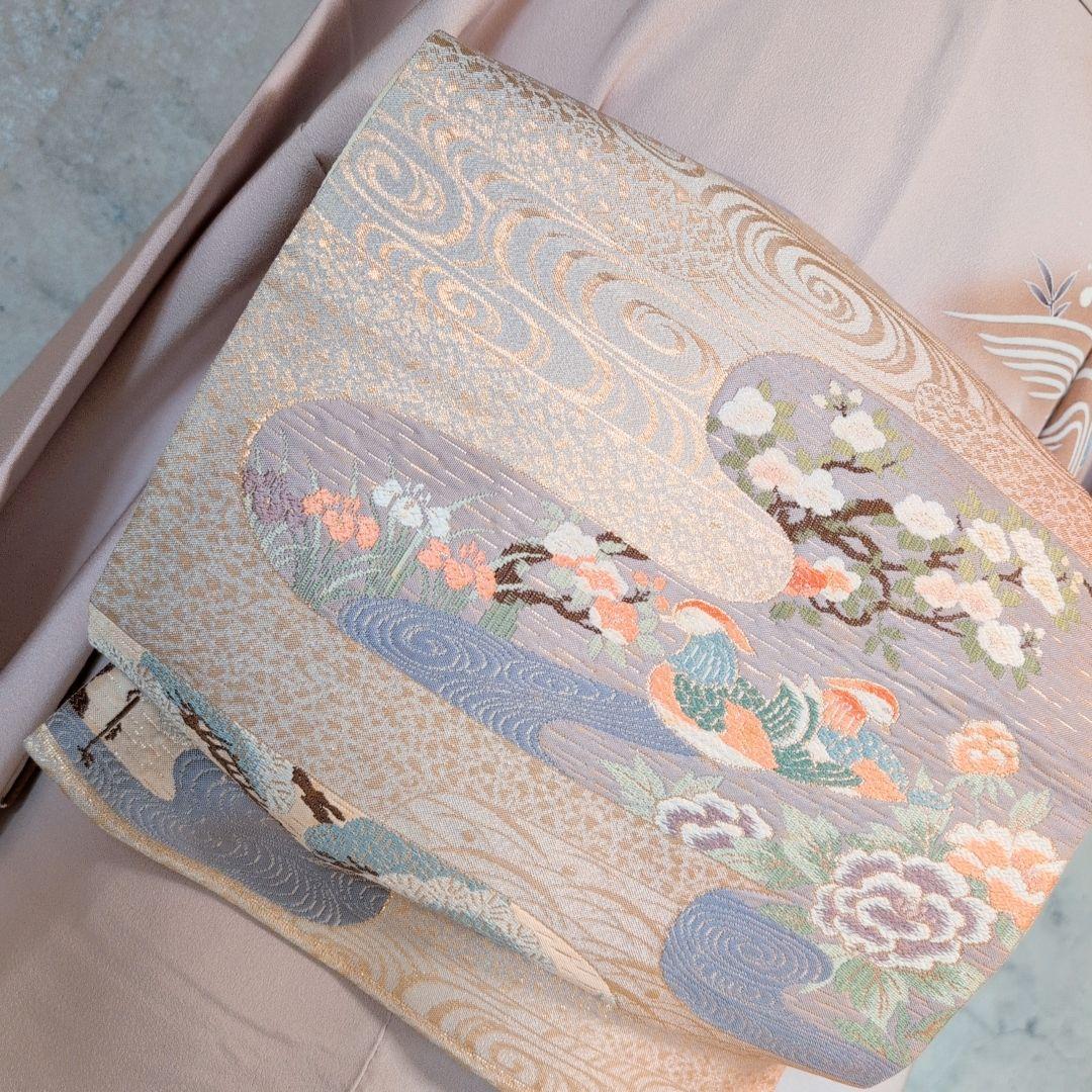 訪問着　フルセット　着物　正絹　金彩加工　松波鶴　祝い事　F2