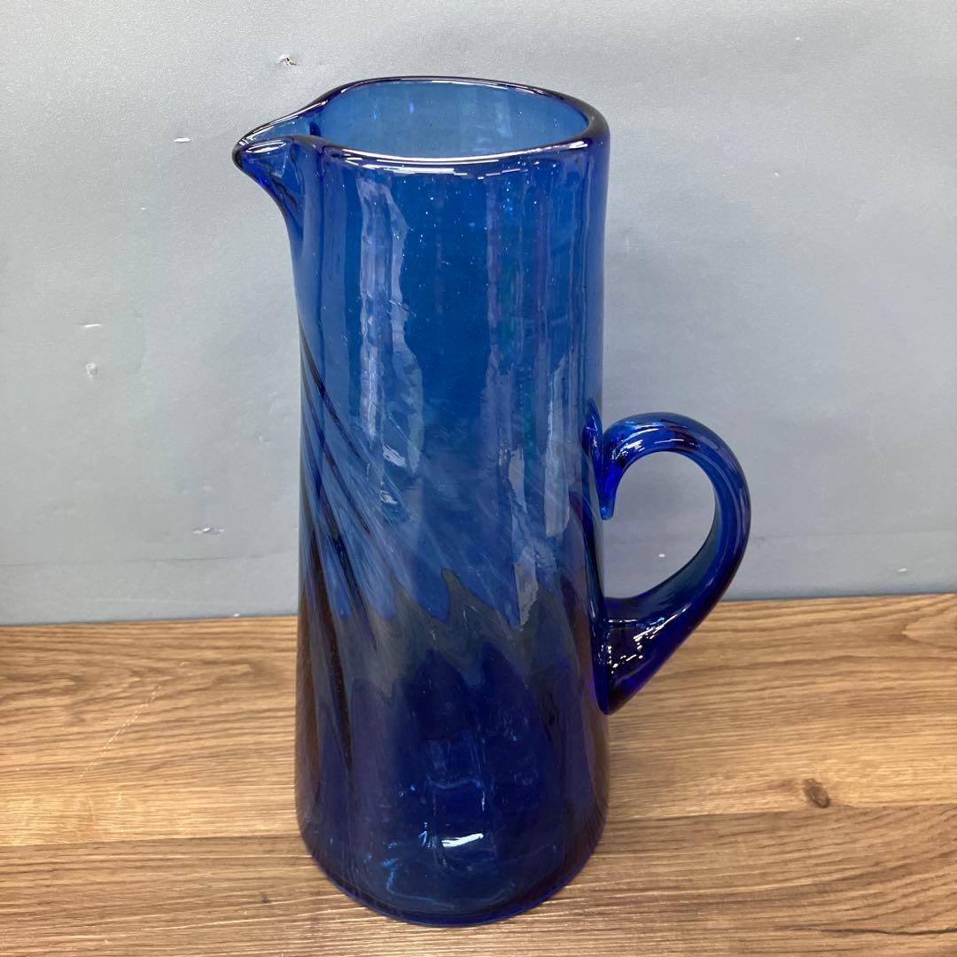 D-壁 琉球ガラス 水差し ピッチャー ブルー 吹きガラス デキャンタ 花瓶