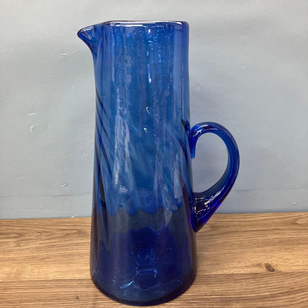 D-壁 琉球ガラス 水差し ピッチャー ブルー 吹きガラス デキャンタ 花瓶