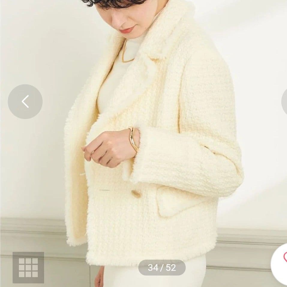 タグ付未使用◆ノーリーズ◆ツィードジャケット フリンジ セットアップ可 白