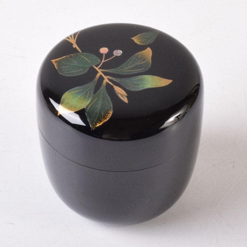 茶道具　輪島塗　小池敏夫（静峯）作　螺鈿装飾　草文　棗　共箱　V　8274