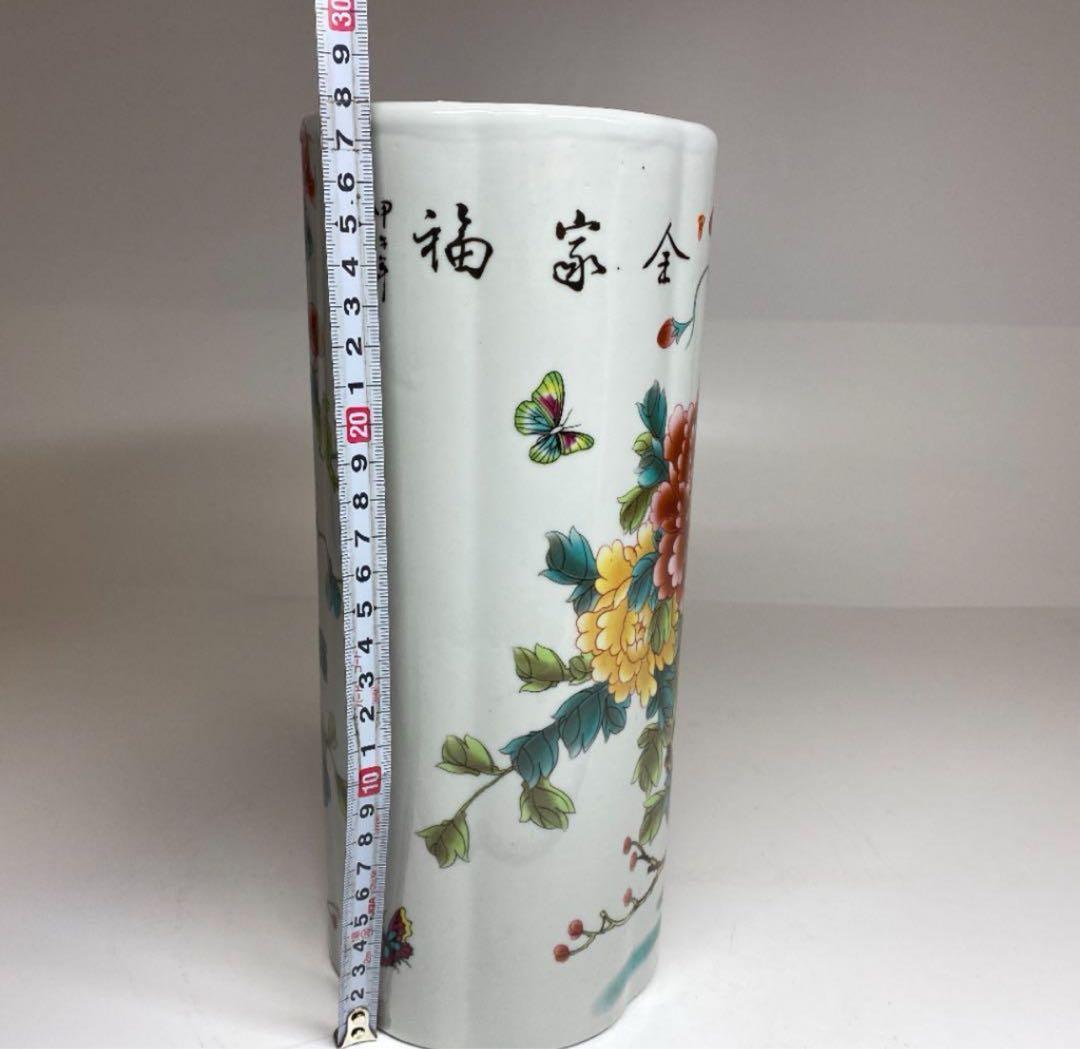 中国　民国時代　居仁堂製粉彩鶏の図　花入　高さ28cm