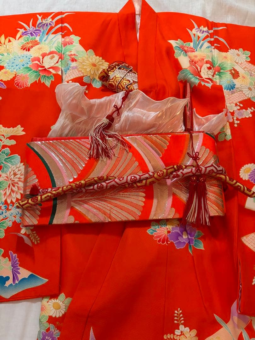 七五三用オレンジ花柄着物