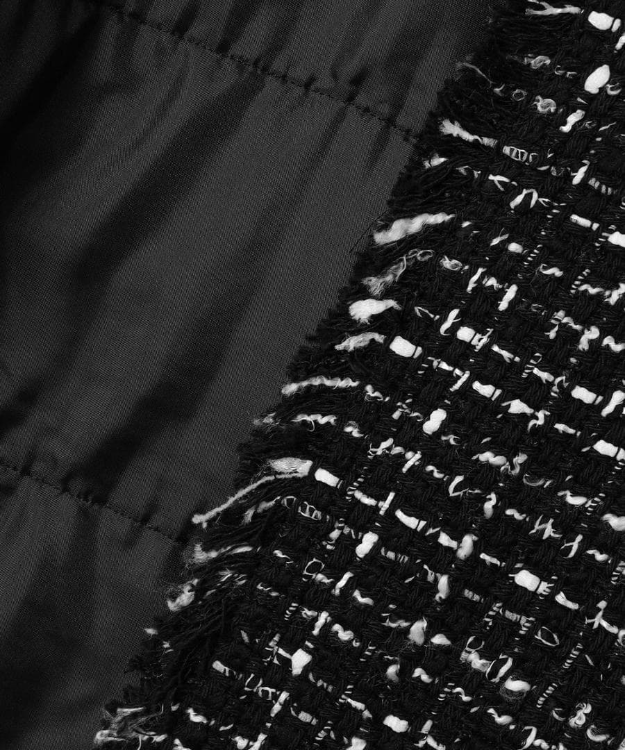 美品　ICB ロービングツイード ノーカラージャケット　ブラック×オフホワイト系