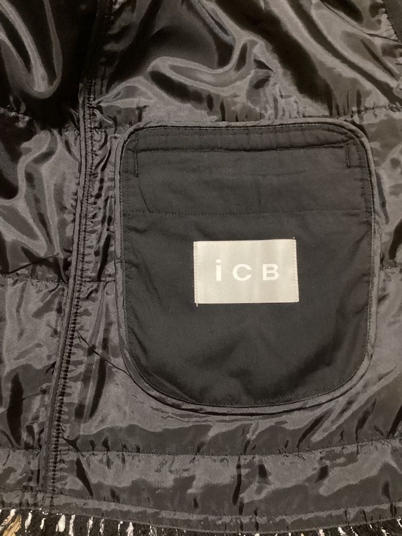 美品　ICB ロービングツイード ノーカラージャケット　ブラック×オフホワイト系