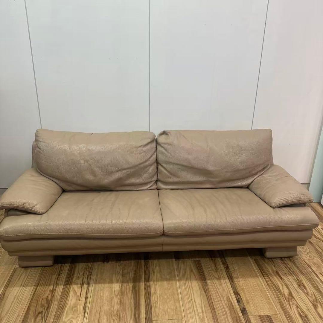 IDC家具　三人掛け本革ソファー　ベージュ