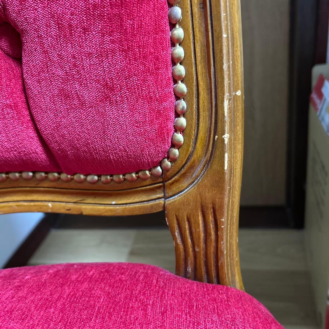 ロココ調　クラシック 赤い布製チェア　猫脚　レトロ　アンティーク