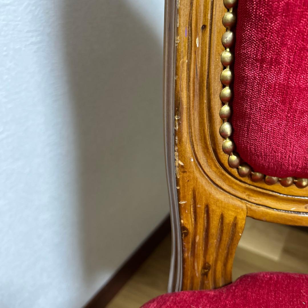 ロココ調　クラシック 赤い布製チェア　猫脚　レトロ　アンティーク