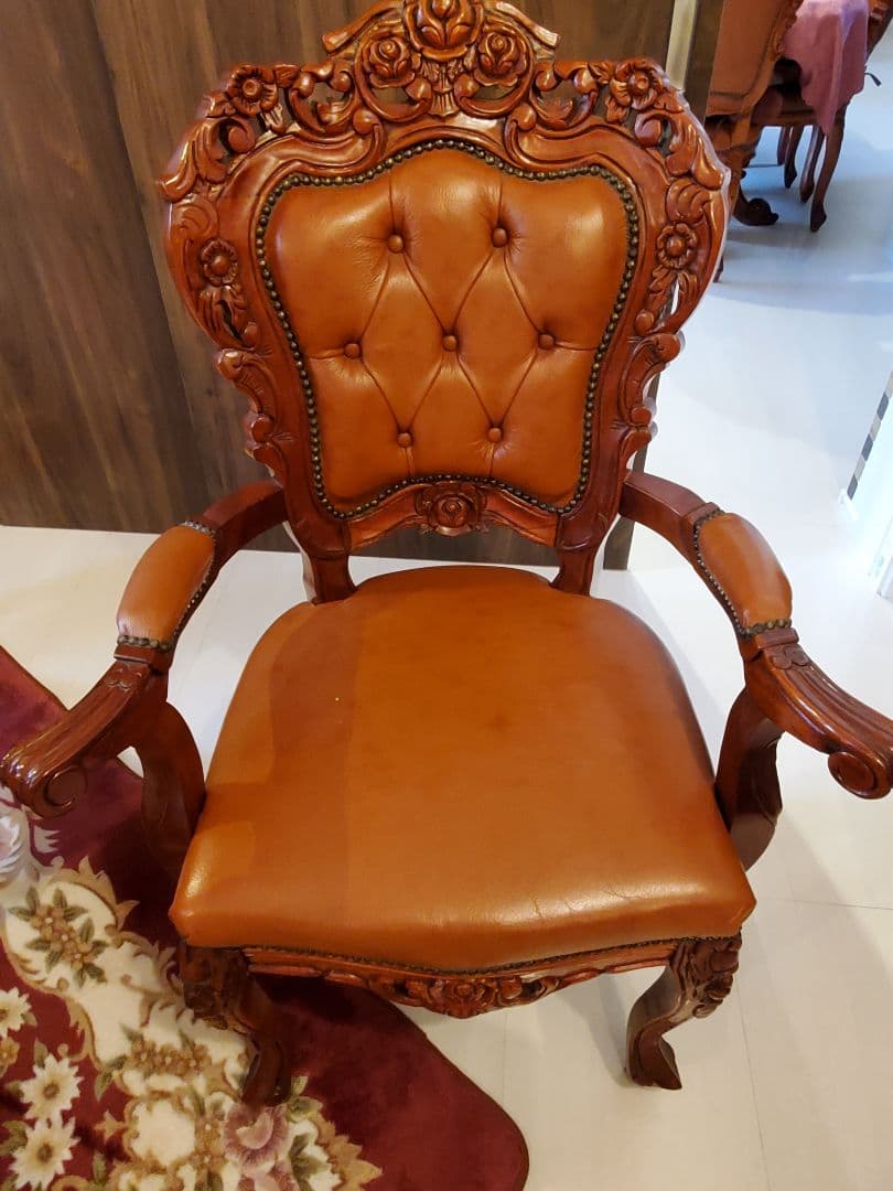 ♥イタリア象嵌　超希少　アンティーク　ダイニングセット(硝子マット付き)　６人用