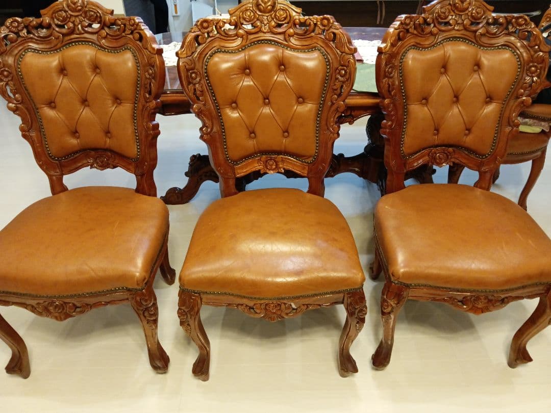 ♥イタリア象嵌　超希少　アンティーク　ダイニングセット(硝子マット付き)　６人用