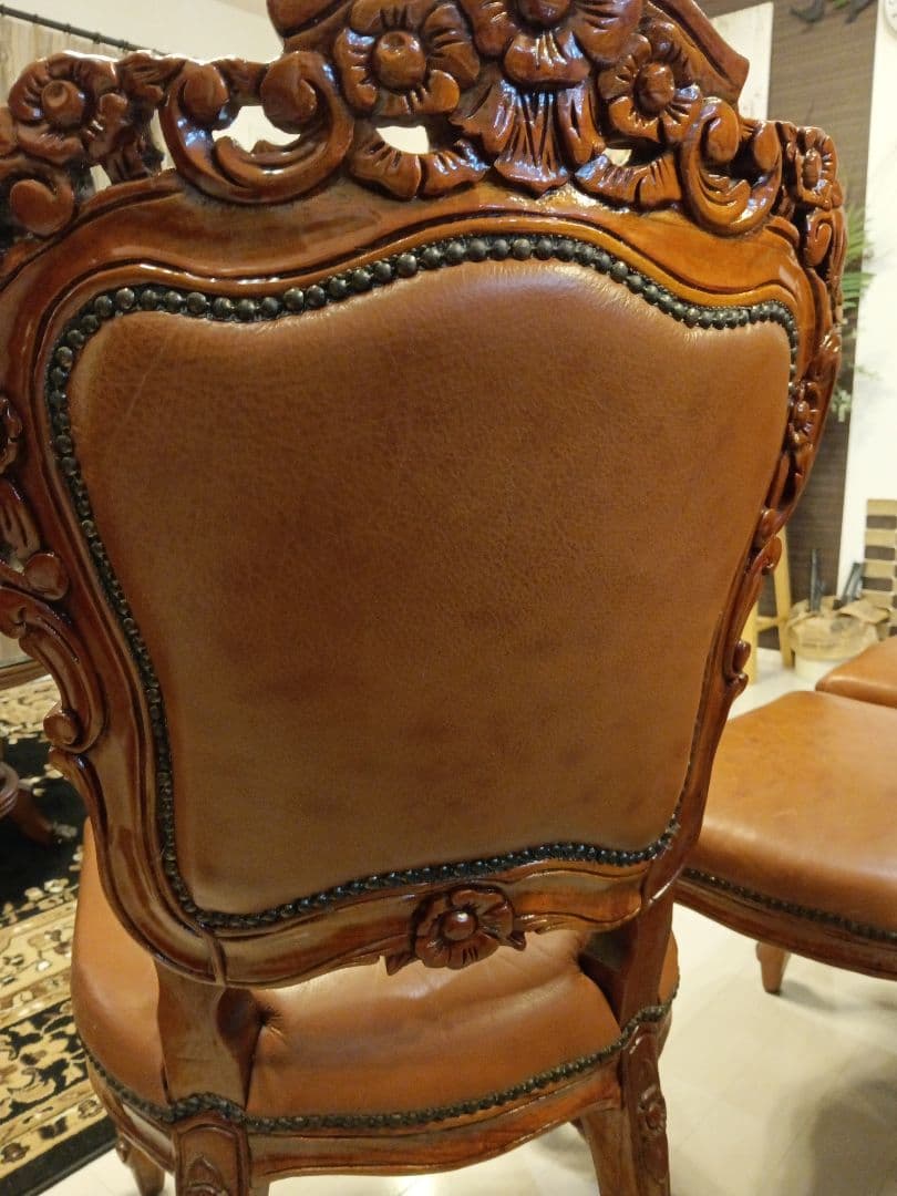 ♥イタリア象嵌　超希少　アンティーク　ダイニングセット(硝子マット付き)　６人用