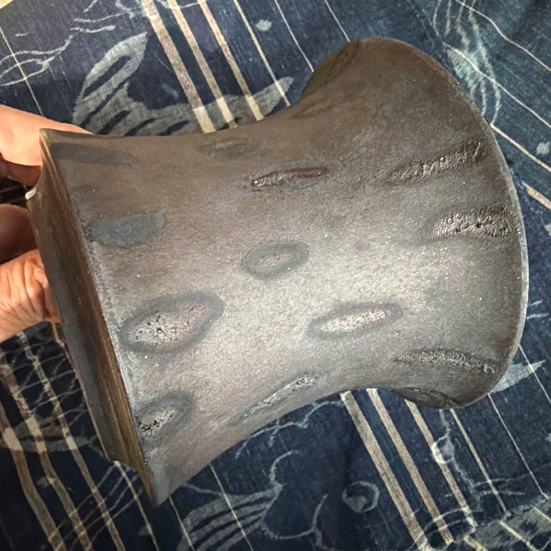 細川政己 植木鉢 シリンダータイプ　豹紋　中古