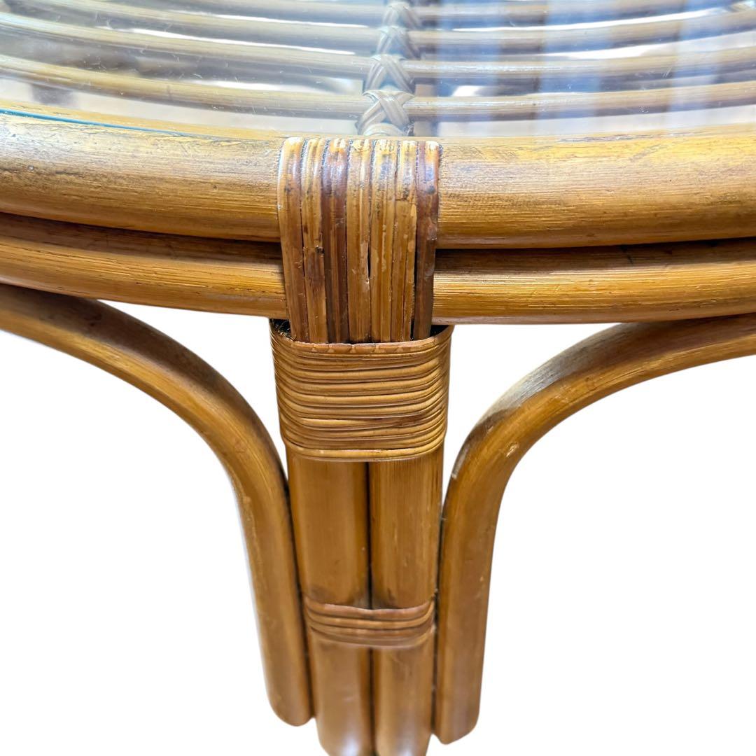 ラタン 籐 ガラステーブル 丸型 ローテーブル アジアン家具