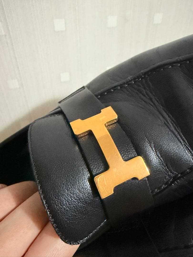 HERMES エルメス モカシンパリ ローズゴールド 金具 黒　39