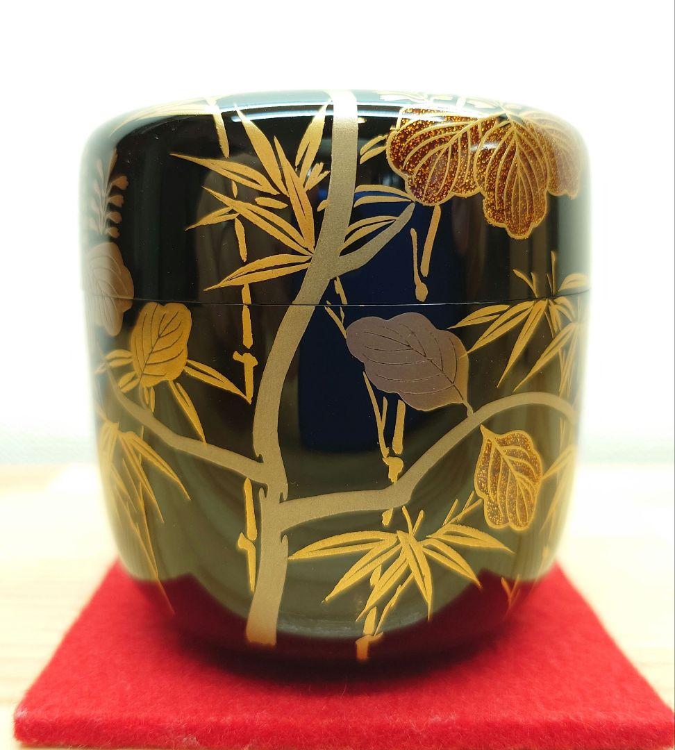 eyeknow 茶道具 大棗 京塗 桐竹蒔絵 真塗 木製 北村葵春 共箱