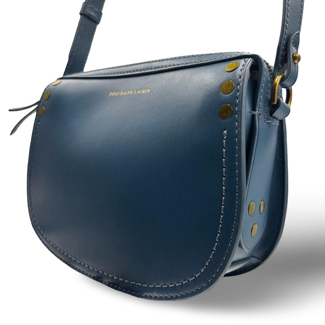 【美品】ポロラルフローレン　ショルダーバッグ　レザー　ブルー　斜め掛け　金具