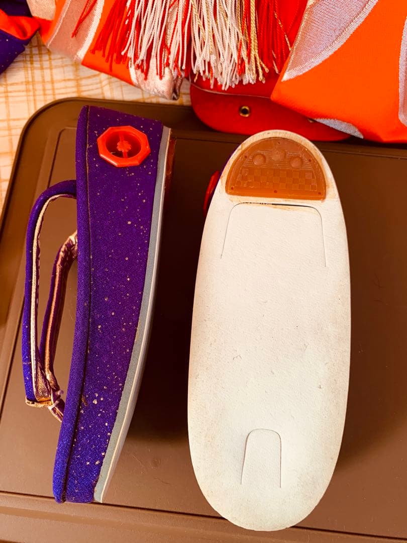 七五三　3歳から5歳の女の子のお支度　正絹手縫い　朱色と藍色のコントラスト