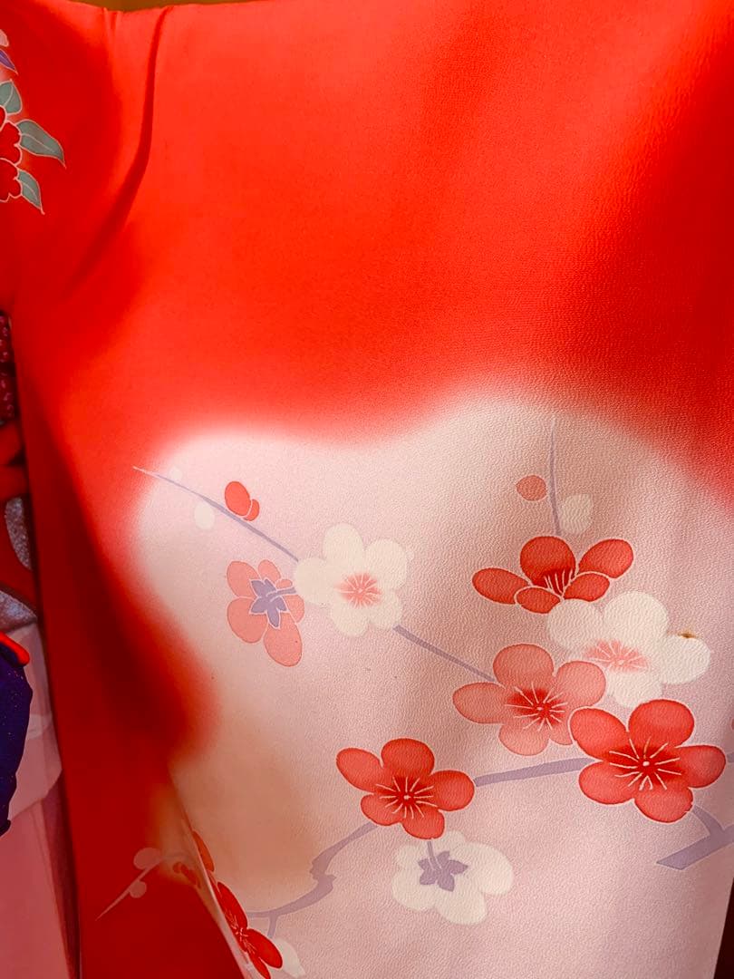 七五三　3歳から5歳の女の子のお支度　正絹手縫い　朱色と藍色のコントラスト