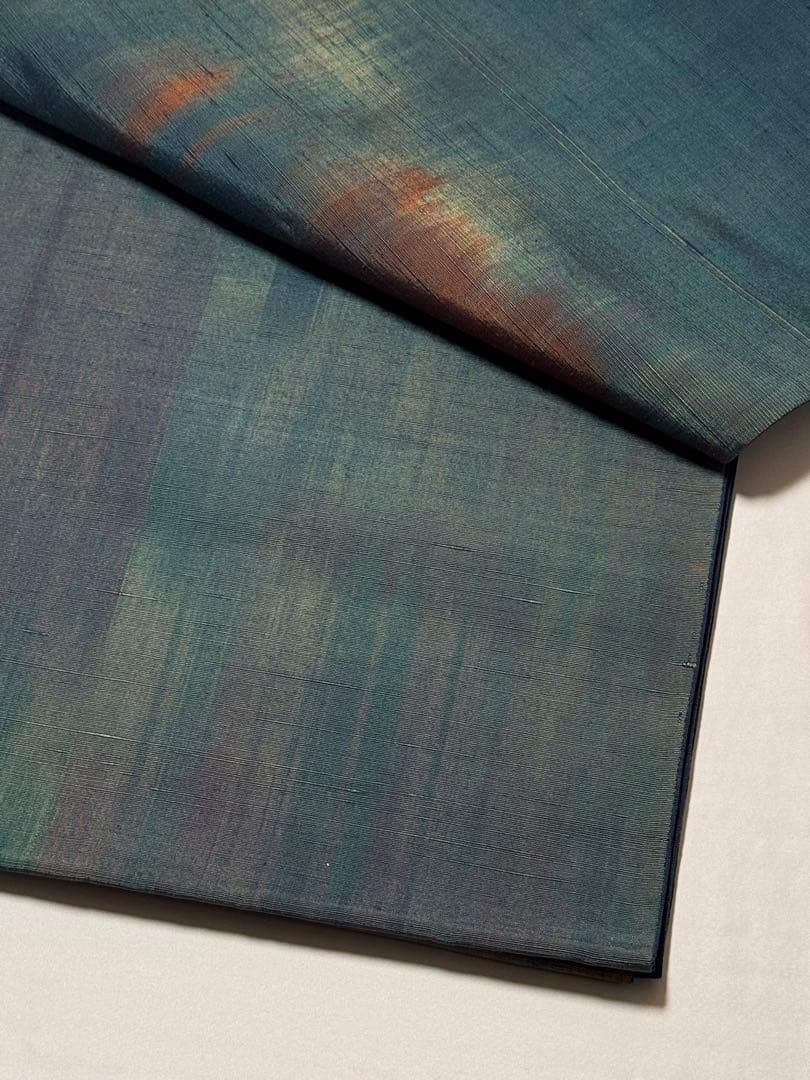[極美品] 紬地　袋帯　正絹　紺　青　紬織　洒落袋　カジュアル　小紋　紬　無地