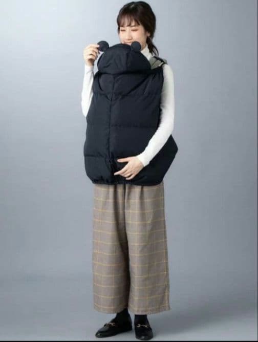 a.i.nママコート ダウン ケープ付 マタニティ M〜L ネイビー 抱っこ対応