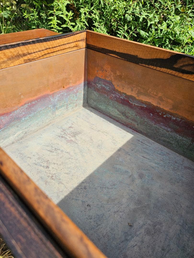 日本のアンティーク 角火鉢 黒柿×欅 玉杢 灰入れ 古民家 和室 和モダン