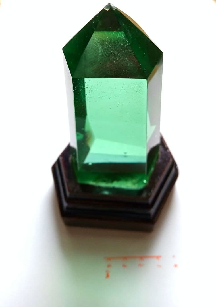 オブシディアン 天然石 ❑ 珍しい翠 無垢 六角柱置物 ❒ オブジェ