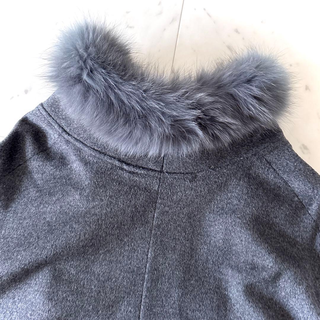 極美品 アマカ AMACA フォックスファー 2way ウールポンチョ コート