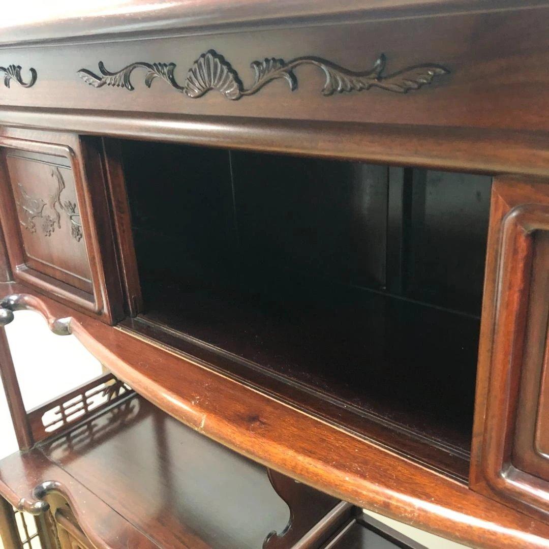 中国家具 唐木 飾り棚 茶棚 木製 彫刻 透かし彫り 収納棚 260126-3