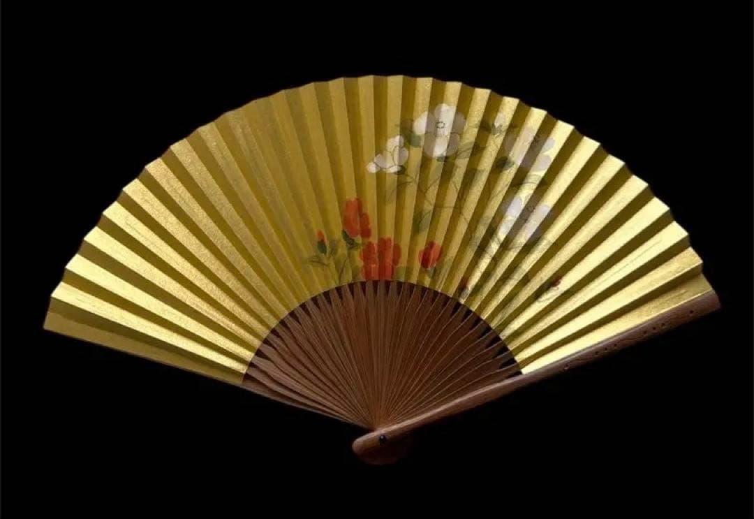 宮脇賣扇庵☆箱付き☆ 金色 椿柄 扇子（専用箱付）
