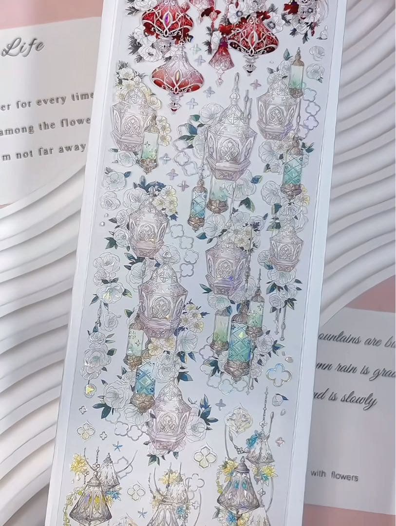 【9471】海外　マステ　3/5/巻　貝殻光マスキングテープ　赤　ランプ　装飾系