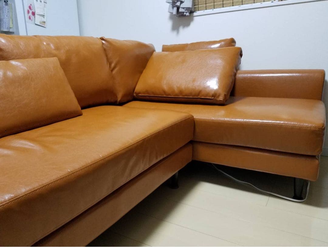 azumamブラウン コーナーソファ クッション付き