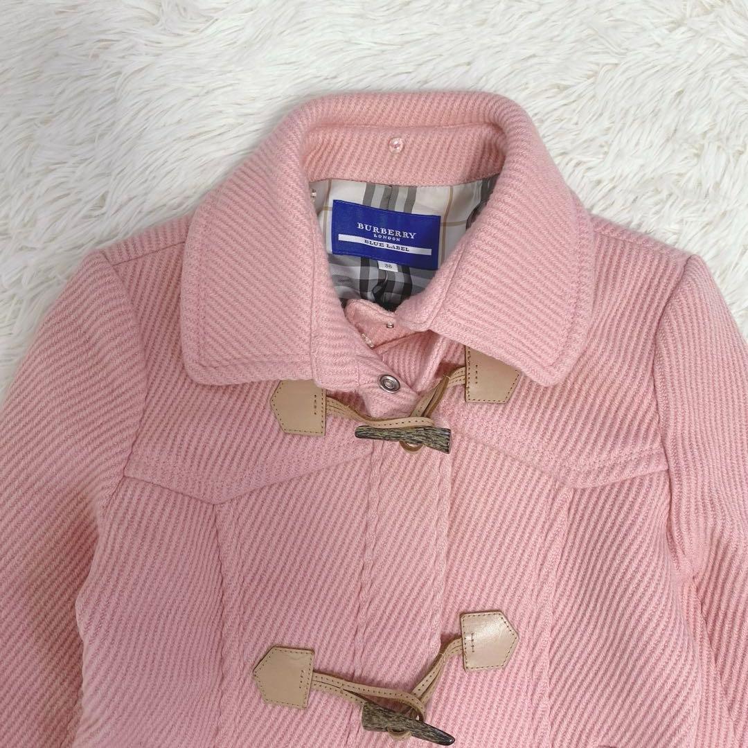 バーバリーブルーレーベル ショート丈ウールコート トグル ピンク ノバチェック