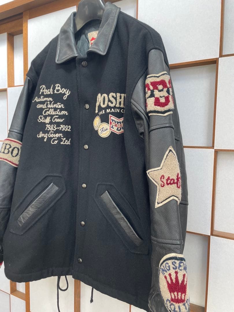 美品 POSH BOY ポッシュボーイ スタジャン80s バックロゴ 袖革
