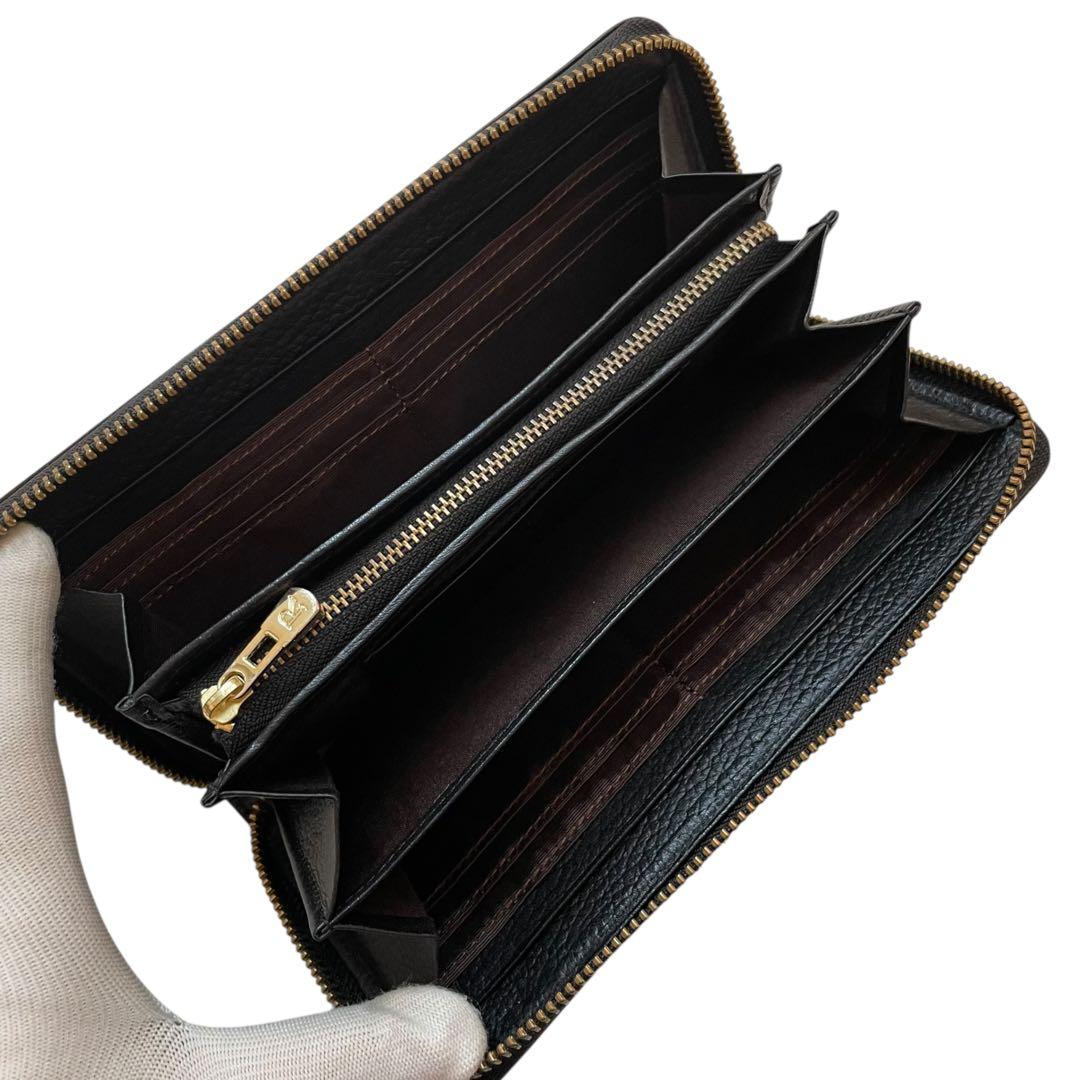 美品 ラシット 長財布 モノグラムプレート ラウンドジップ ウォレット