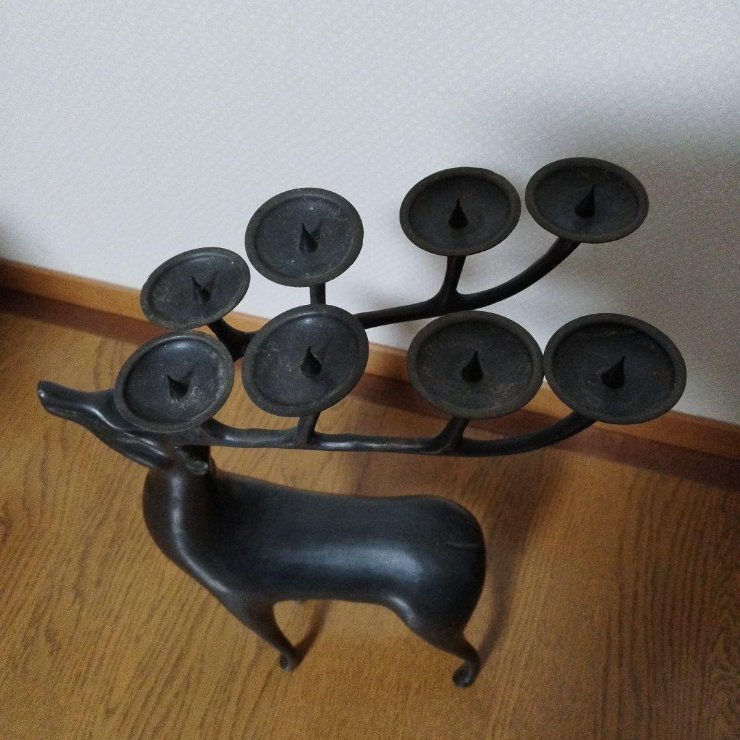 【ヤカン】アンティーク　鹿の形状の金属製キャンドルスタンド