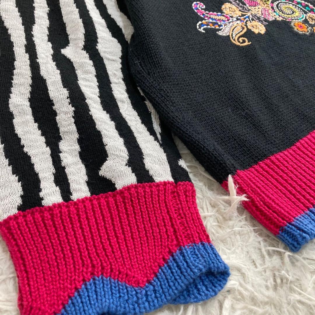 15102✨エトロ カシミヤ エンブロイダリー アップリケ シマウマ ニット