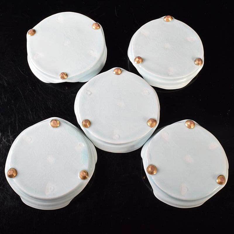 和食器　加藤洋二作　氷裂皿　五客　共箱　D　R8094B