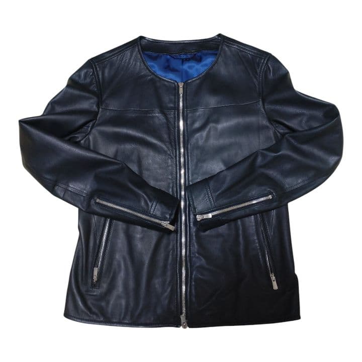 ABAHOUSE 本革 ノーカラージャケット ブラック レディース L相当