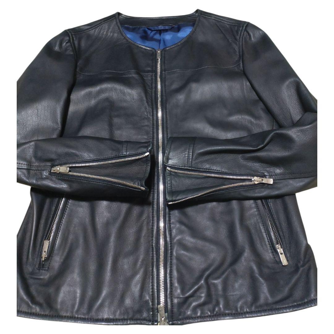 ABAHOUSE 本革 ノーカラージャケット ブラック レディース L相当