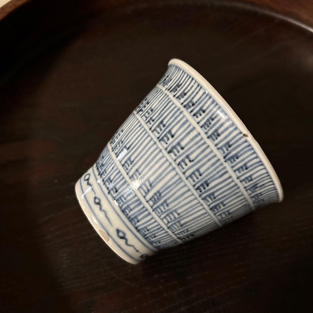 古伊万里蕎麦猪口大きめ猪口1点 江戸幾何学文　アンティーク　骨董白磁　検:李朝