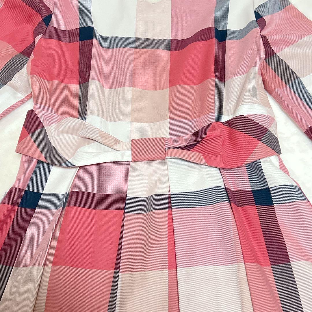 ★美品★ BLUELABEL クレストブリッジチェック　膝丈ワンピース　Lリボン