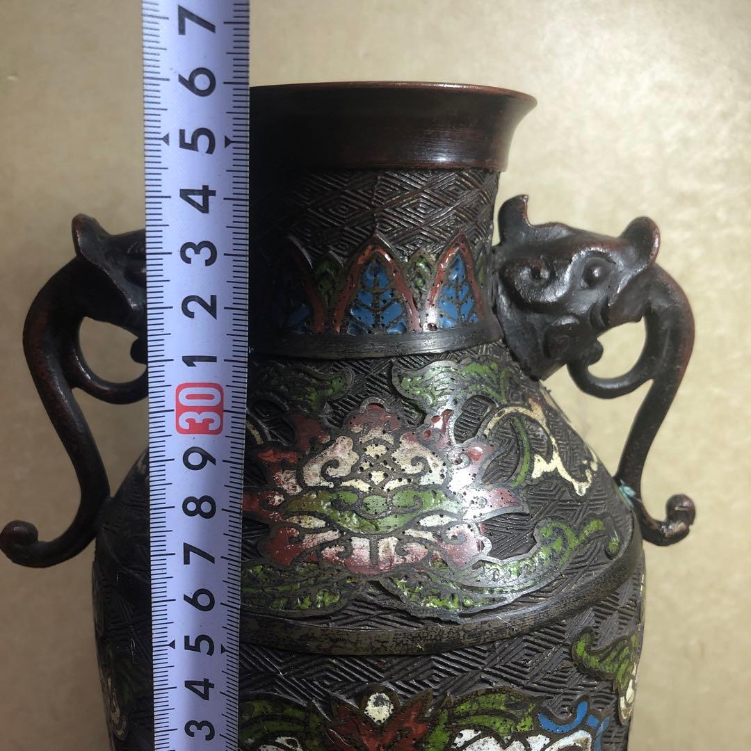 中国古美術　明時代七宝焼壺　古銅製