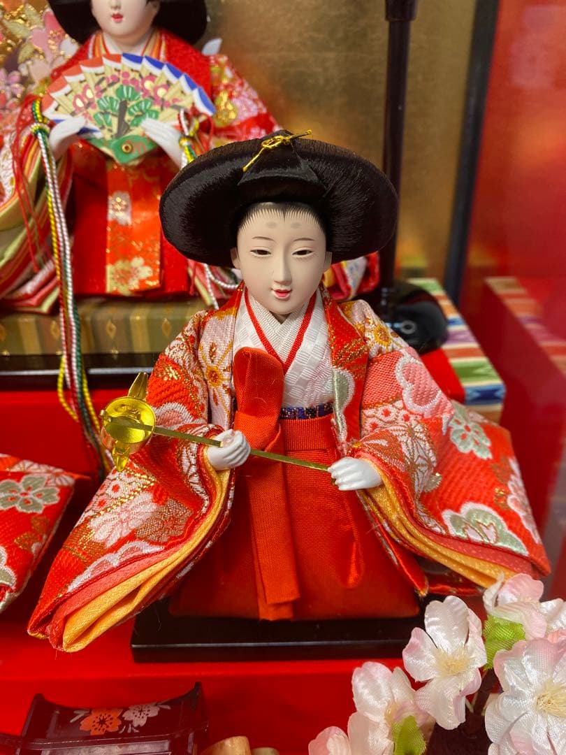 東京久月　雛人形親王五人飾りガラスケース入・間口約５４×奥行約３３×高さ約４３㎝