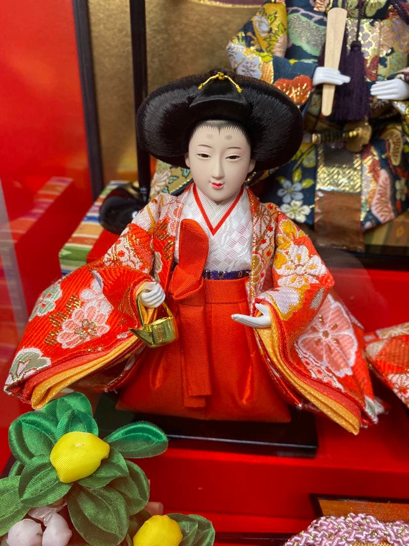 東京久月　雛人形親王五人飾りガラスケース入・間口約５４×奥行約３３×高さ約４３㎝