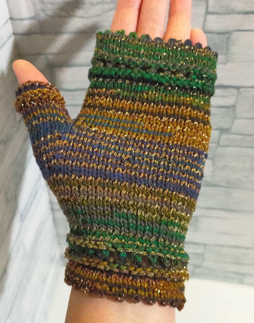 うさぴょん　7点セット　ハンドウォーマー　糸めぐり　青緑ラメ①406手編み